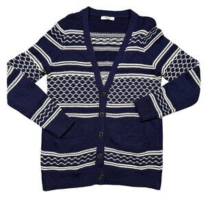 Madewell Stitchway Knit Navy Blue Stripe Cardigan Cotton Sweater Women's Medium
